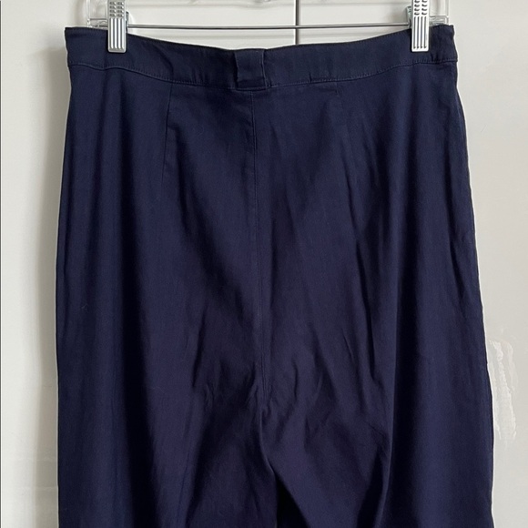 H by Halston NWOT Navy Linen Sailor High Waist Trousers Gold Button, Size 10 - Picture 6 of 9